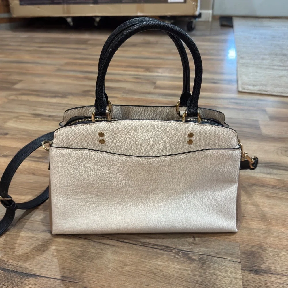 Coach Margot Carryall Satchel Bag Chalk Black Taupe Crossgrain Leather F34607